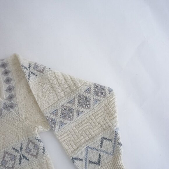 Vtg '90S Marks And Spencer Cream Gray 3D Eclectic Grandpa Crewneck Sweater M - Picture 4 of 11